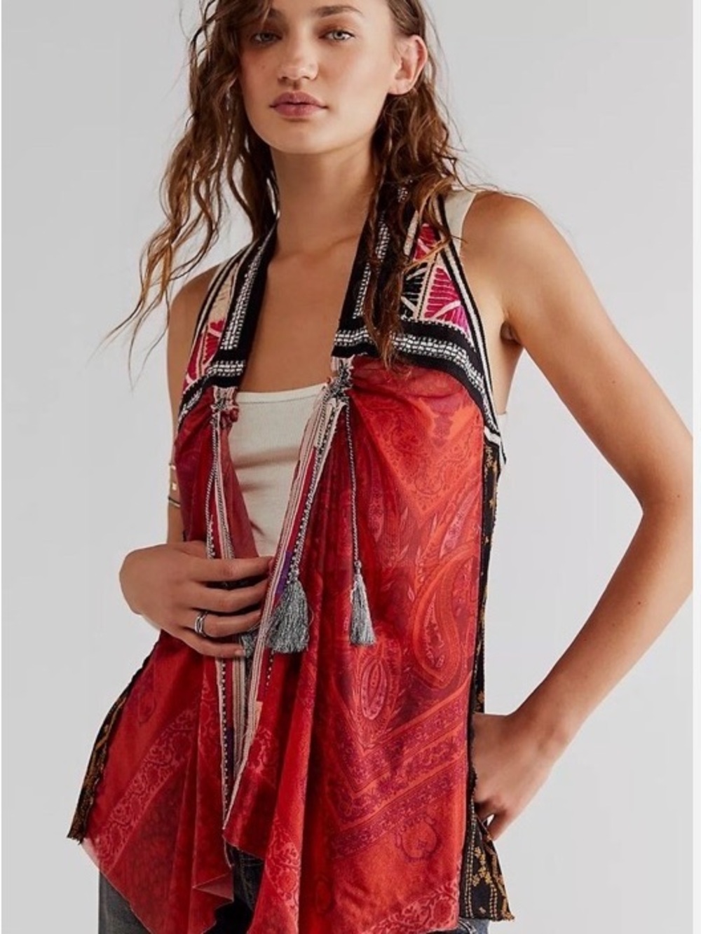 Free People We The Free Print Paisley Bandana Scarf Vest Boho S NWT Retail $128